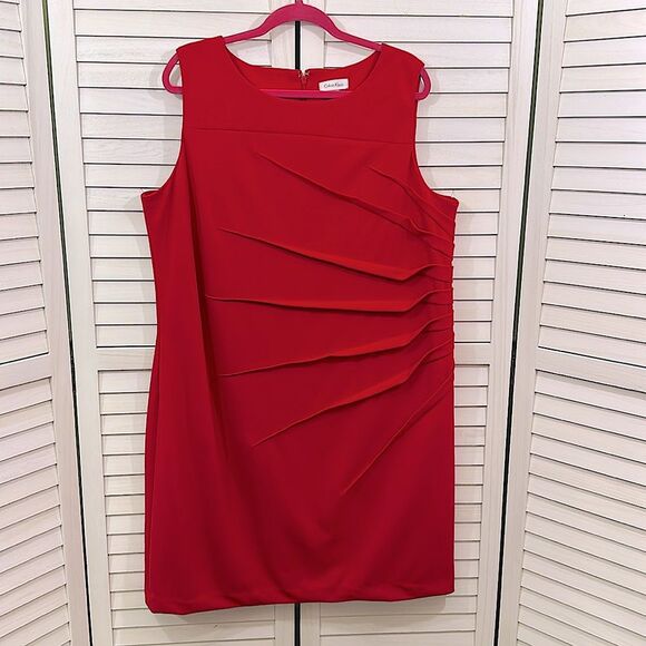 Calvin Klein Sheath Dress Size 20W Red Sunburst Sleeveless - Picture 2 of 8
